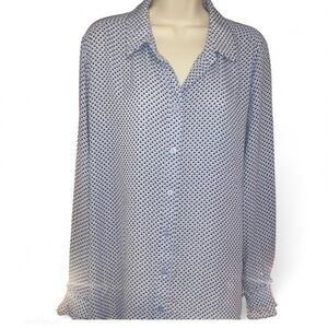 Who What Wear Navy and White Button Down Shirt Ruffle Cuff